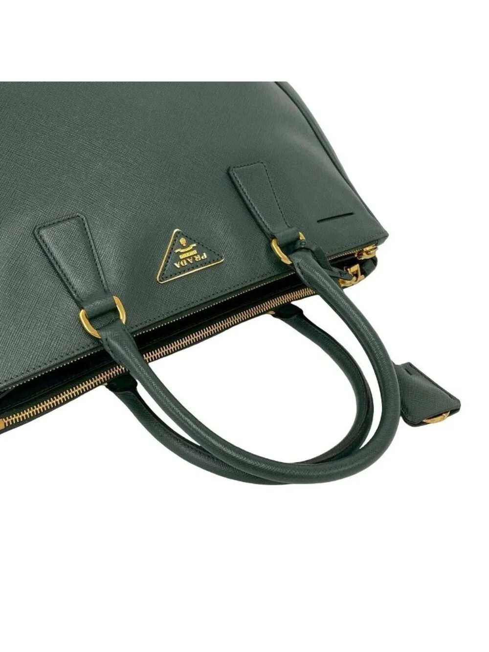 Prada Leather 2-Way Shoulder Bag Tote Green